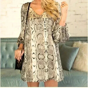 Adrienne Shift Dress Snakeskin Print Size L. Taupe. Wedding guest Graduation